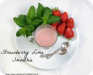 Strawberry Lime Smoothie with strawberries and spoons