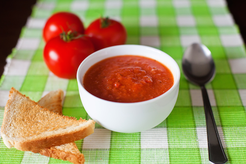 Tomato Gazpacho with cherry tomatoes and toast